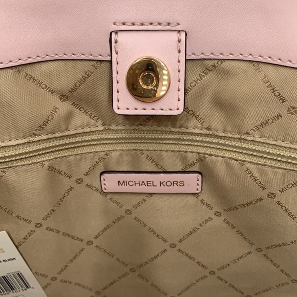 Michael Kors Sienna Large Tote Shoulder Bag Powder Blush Leather Canvas - Picture 14 of 16